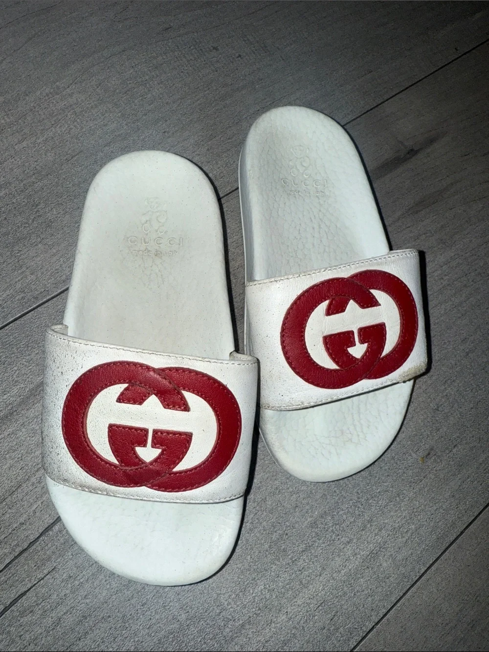 Gucci White Slides with Red Interlocking G